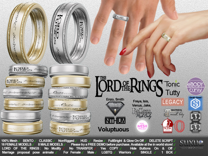 Second Life Marketplace - Wedding Ring Bento Classic Lord Of The Rings